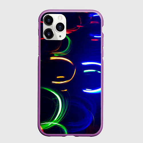 Чехол iPhone 11 Pro матовый Неоновые волны во тьме - Синий / 3D-Фиолетовый – фото 1