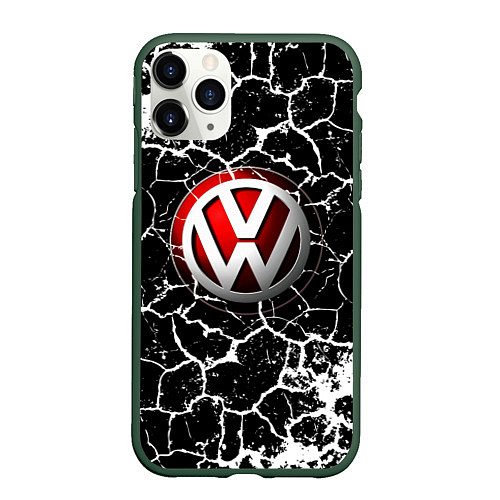 Чехол iPhone 11 Pro матовый Volkswagen Трещины / 3D-Темно-зеленый – фото 1