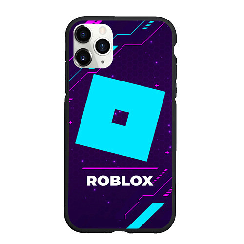 Чехол iPhone 11 Pro матовый Символ Roblox в неоновых цветах на темном фоне / 3D-Черный – фото 1