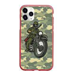 Чехол iPhone 11 Pro матовый В противогазе на мотоцикле, цвет: 3D-красный