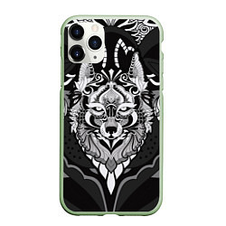 Чехол iPhone 11 Pro матовый Черно-белый волк, цвет: 3D-салатовый