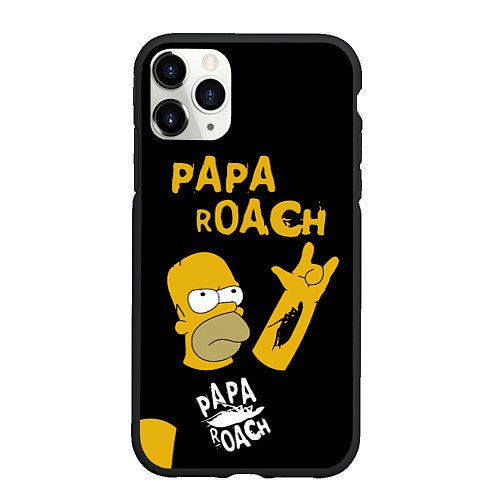 Чехол iPhone 11 Pro матовый Papa Roach, Гомер Симпсон / 3D-Черный – фото 1