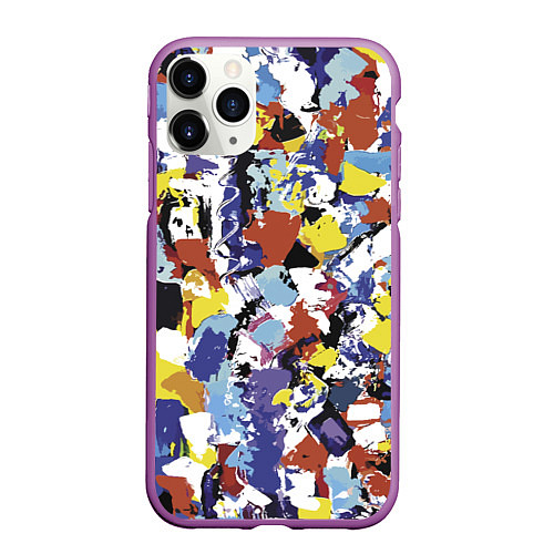 Чехол iPhone 11 Pro матовый Смелые мазки яркой краски на холсте / 3D-Фиолетовый – фото 1