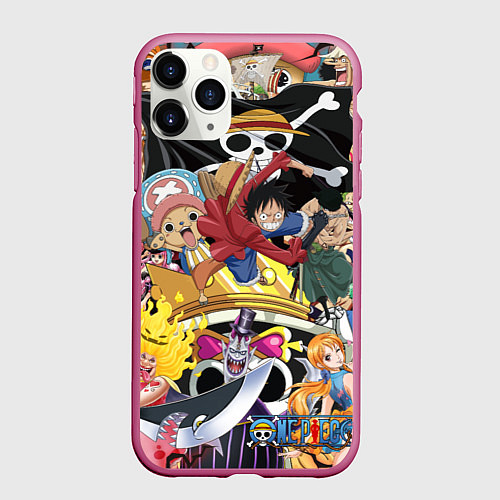 Чехол iPhone 11 Pro матовый One Pieceгерои / 3D-Малиновый – фото 1