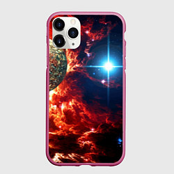Чехол iPhone 11 Pro матовый Яркая звезда в космическом пространстве, цвет: 3D-малиновый