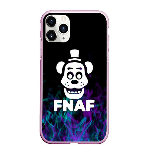 Чехол iPhone 11 Pro матовый Five Nights At Freddys - огонь неон / 3D-Розовый – фото 1