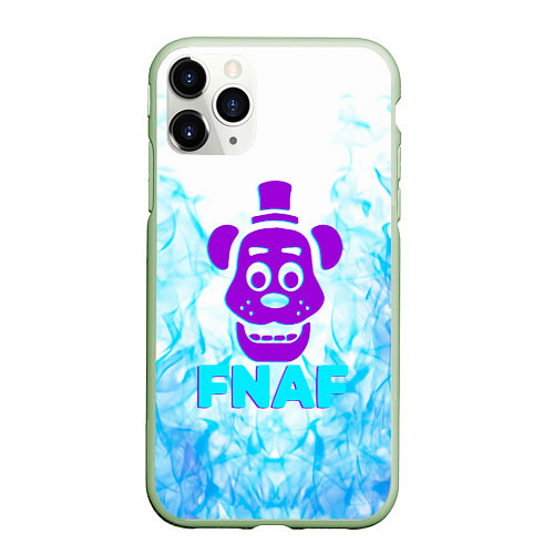 Чехол iPhone 11 Pro матовый Five Nights At Freddys - синий огонь на белом фоне / 3D-Салатовый – фото 1