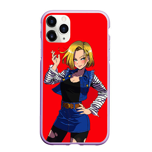 Чехол iPhone 11 Pro матовый Андроид 18 Вайфу Dragon ball / 3D-Сиреневый – фото 1