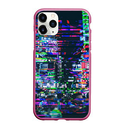 Чехол iPhone 11 Pro матовый Ночной город - glitch, цвет: 3D-малиновый