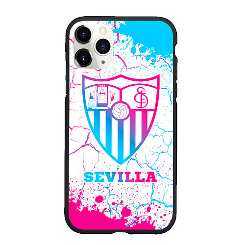 Чехол iPhone 11 Pro матовый Sevilla FC Neon Gradient / 3D-Черный – фото 1