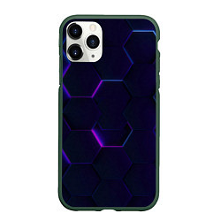 Чехол iPhone 11 Pro матовый Фигурный фиолетовый фон, цвет: 3D-темно-зеленый