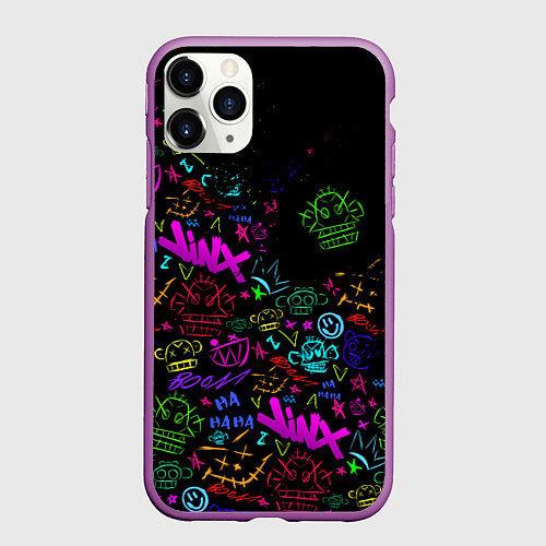 Чехол iPhone 11 Pro матовый League Of Legends неон - Arcane logo / 3D-Фиолетовый – фото 1