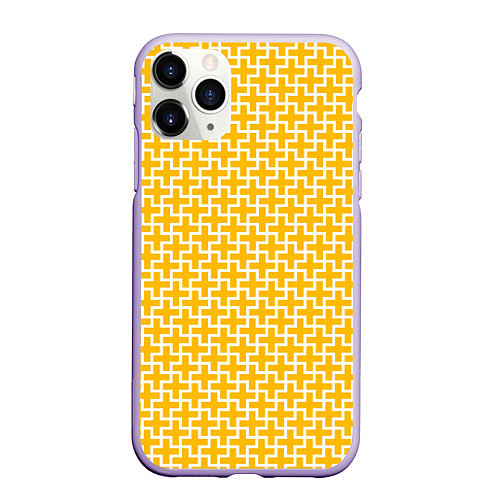 Чехол iPhone 11 Pro матовый Белые крестики на желтом фоне / 3D-Светло-сиреневый – фото 1