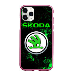 Чехол iPhone 11 Pro матовый SKODA - ЗЕЛЕНЫЕ БРЫЗГИ, цвет: 3D-малиновый