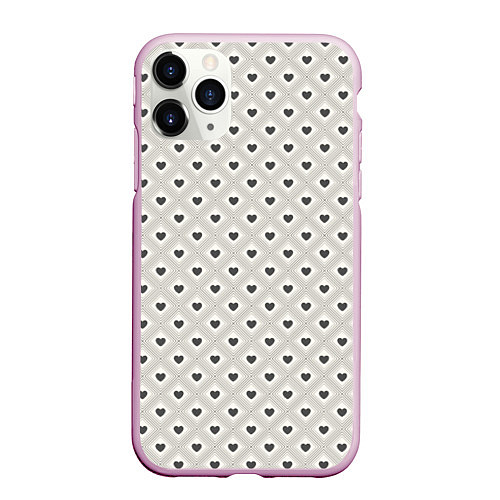 Чехол iPhone 11 Pro матовый Черно-белые сердечки / 3D-Розовый – фото 1