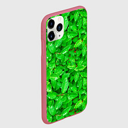 Чехол iPhone 11 Pro матовый Зелёные листья - текстура, цвет: 3D-малиновый — фото 2