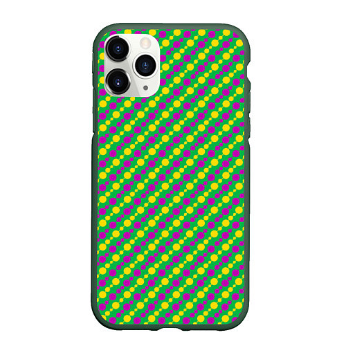 Чехол iPhone 11 Pro матовый Желтые и фиолетовые кружки / 3D-Темно-зеленый – фото 1