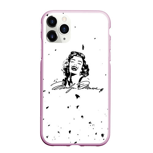 Чехол iPhone 11 Pro матовый МЭРЛИН МОНРО - ЧЕРНЫЕ БРЫЗГИ / 3D-Розовый – фото 1