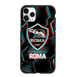 Чехол iPhone 11 Pro матовый Roma FC в стиле Glitch на темном фоне