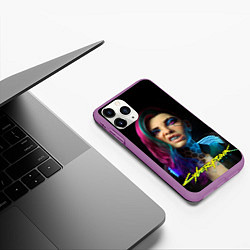 Чехол iPhone 11 Pro матовый Cyberpunk - girl grillz, цвет: 3D-фиолетовый — фото 2