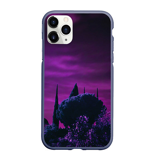 Чехол iPhone 11 Pro матовый Ночное сияние в тёмном лесу - Фиолетовый / 3D-Серый – фото 1