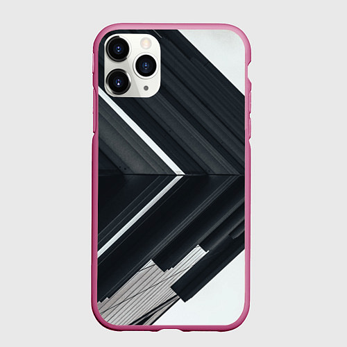 Чехол iPhone 11 Pro матовый Абстрактные геометрические линии - Белый / 3D-Малиновый – фото 1