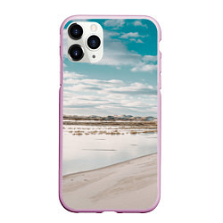 Чехол iPhone 11 Pro матовый Песочный пляж и водоём - Белый, цвет: 3D-розовый