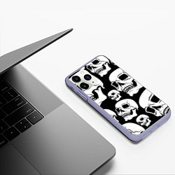 Чехол iPhone 11 Pro матовый Черепа - чёрный фон, цвет: 3D-светло-сиреневый — фото 2
