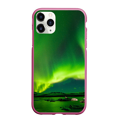 Чехол iPhone 11 Pro матовый Абстрактное полярное сияние - Зелёный / 3D-Малиновый – фото 1