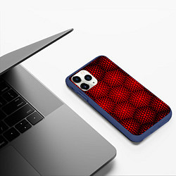 Чехол iPhone 11 Pro матовый Красные неоновые соты, цвет: 3D-тёмно-синий — фото 2