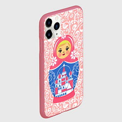 Чехол iPhone 11 Pro матовый Матрешка в узорах, цвет: 3D-малиновый — фото 2