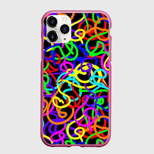 Чехол iPhone 11 Pro матовый Неоновый беспорядок / 3D-Малиновый – фото 1