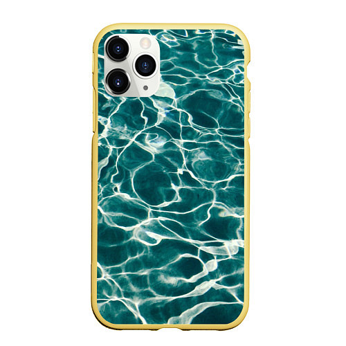 Чехол iPhone 11 Pro матовый Абстрактные волны в воде - Тёмно-зелёный / 3D-Желтый – фото 1