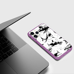 Чехол iPhone 11 Pro матовый Кровожадные акулы - стая, цвет: 3D-фиолетовый — фото 2