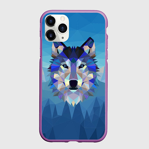 Чехол iPhone 11 Pro матовый Лоу Поли Волк Арт / 3D-Фиолетовый – фото 1