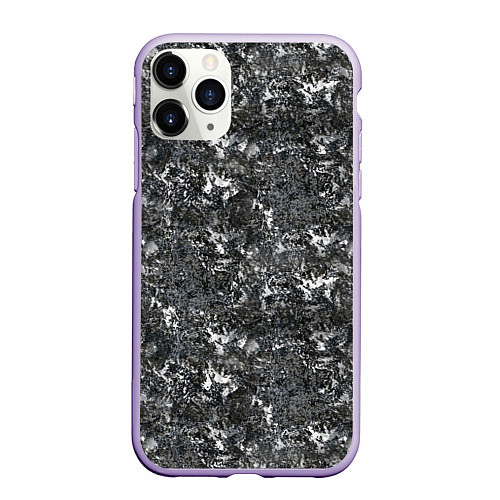 Чехол iPhone 11 Pro матовый Темно серый графитовый с текстурой камня / 3D-Светло-сиреневый – фото 1