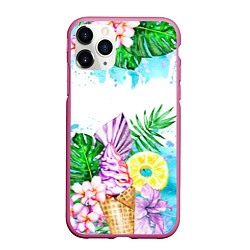 Чехол iPhone 11 Pro матовый Тропический рай и мороженое, цвет: 3D-малиновый