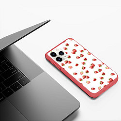 Чехол iPhone 11 Pro матовый Клубничка, паттерн, цвет: 3D-красный — фото 2