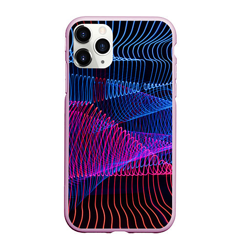 Чехол iPhone 11 Pro матовый Неоновые электронные волнообразные линии / 3D-Розовый – фото 1
