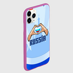 Чехол iPhone 11 Pro матовый Люблю Россию - сердечко руками, цвет: 3D-фиолетовый — фото 2