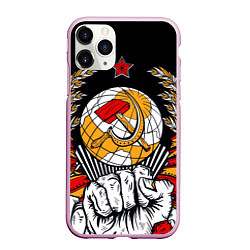 Чехол iPhone 11 Pro матовый Герб СССР на черном фоне, цвет: 3D-розовый