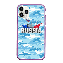 Чехол iPhone 11 Pro матовый Russia: синий камфуляж, цвет: 3D-фиолетовый