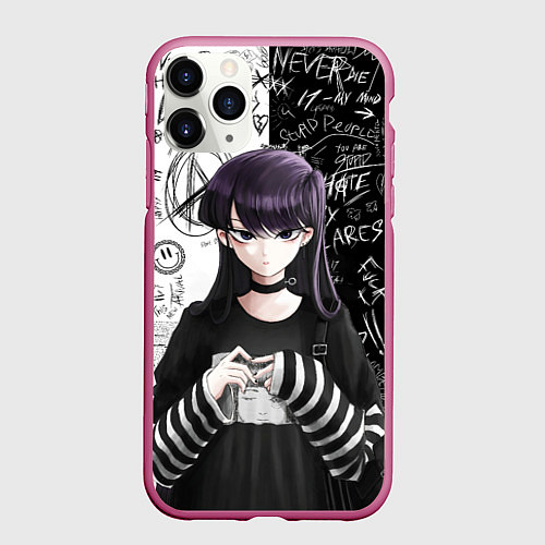Чехол iPhone 11 Pro матовый Коми сан гот - проблемы с общением / 3D-Малиновый – фото 1