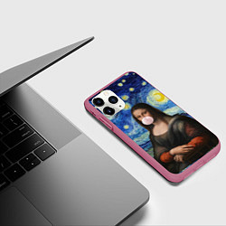 Чехол iPhone 11 Pro матовый Мона Лиза Приколы - Звездная ночь, цвет: 3D-малиновый — фото 2