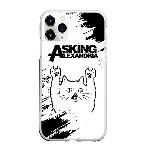 Чехол iPhone 11 Pro матовый Asking Alexandria рок кот на светлом фоне / 3D-Белый – фото 1