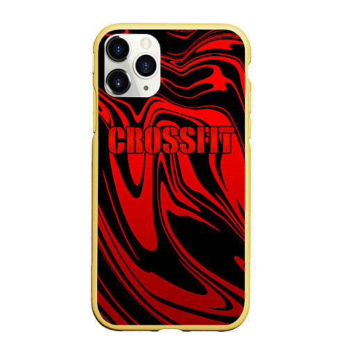 Чехол iPhone 11 Pro матовый Кроссфит - красные разводы / 3D-Желтый – фото 1