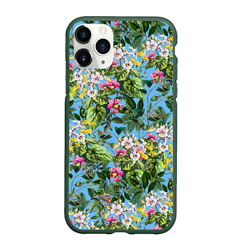 Чехол iPhone 11 Pro матовый Милые Цветы / 3D-Темно-зеленый – фото 1