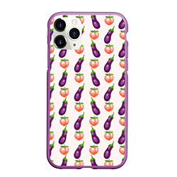 Чехол iPhone 11 Pro матовый Баклажаны и персики паттерн