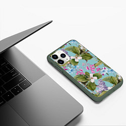 Чехол iPhone 11 Pro матовый Цветы Цветущая Сирень, цвет: 3D-темно-зеленый — фото 2