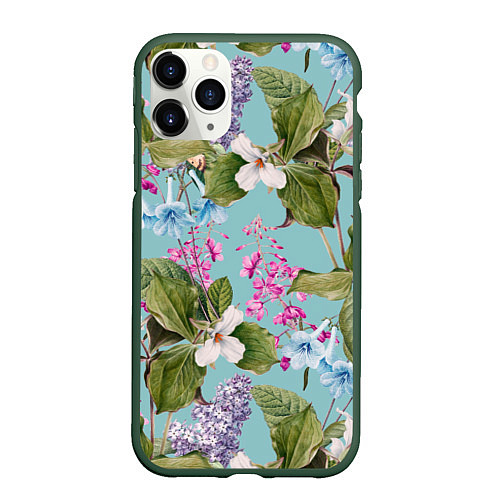 Чехол iPhone 11 Pro матовый Цветы Цветущая Сирень / 3D-Темно-зеленый – фото 1
